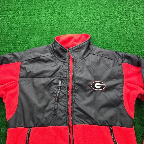 Georgia Bulldogs Jacket Mens Medium Black Red NCAA Football Flaw No Zipper - Picture 2 of 13